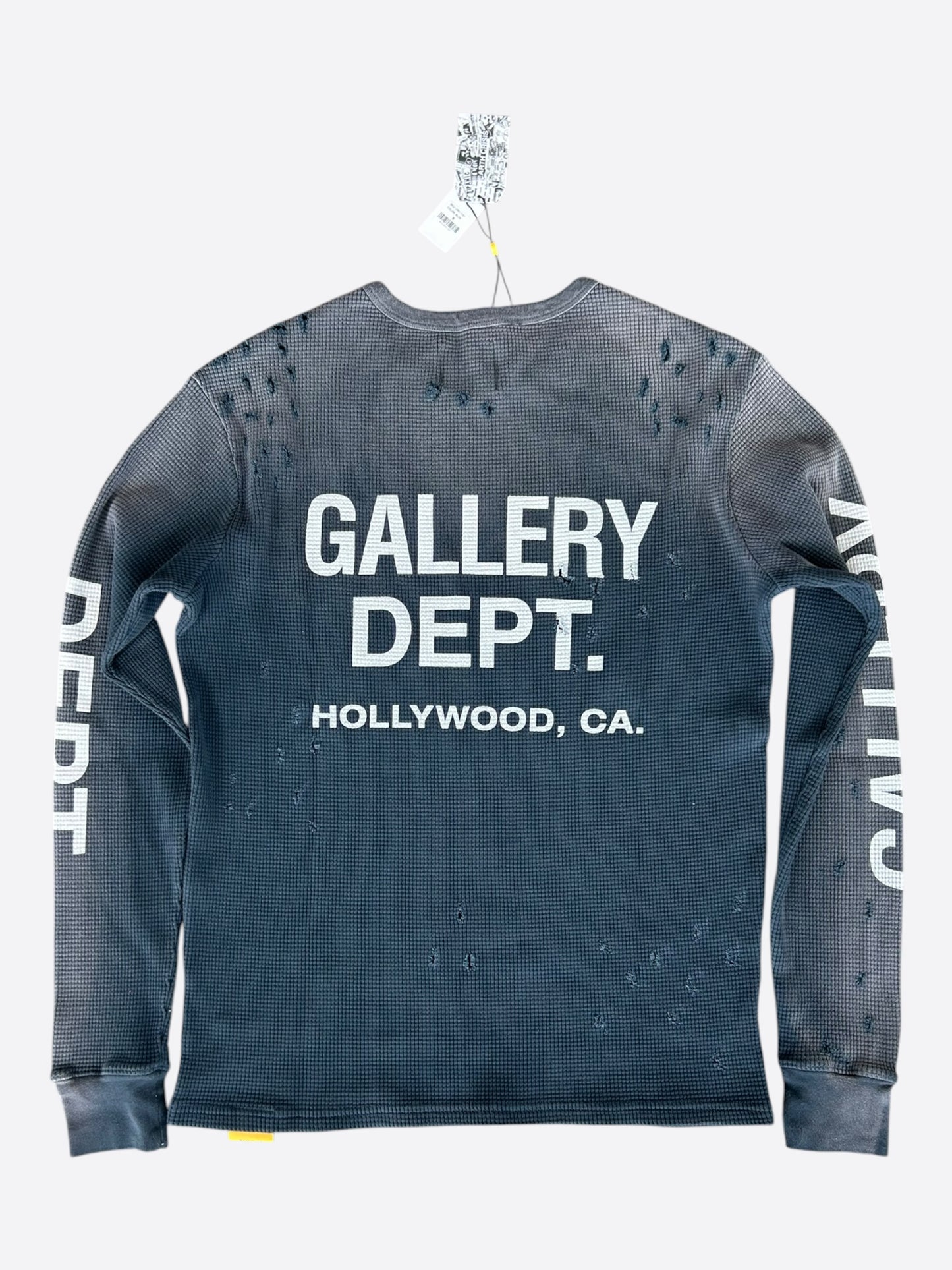 Gallery Dept Faded Black & White Logo Distressed Thermal Longsleeve T-Shirt