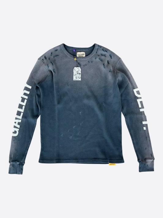 Gallery Dept Faded Black & White Logo Distressed Thermal Longsleeve T-Shirt