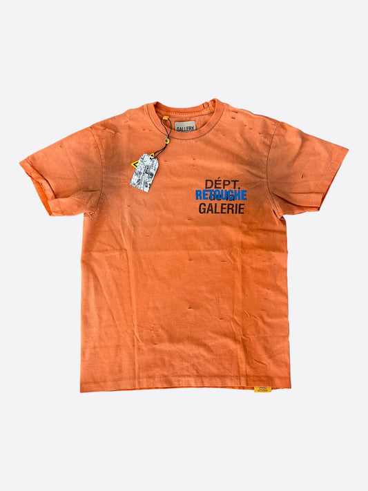 Gallery Dept Orange & Black Distressed Retouche French Logo T-Shirt
