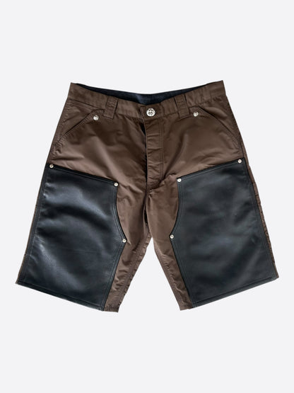 Chrome Hearts Brown Nylon & Leather Cross Patch Carpenter Shorts