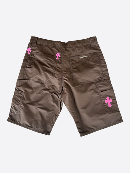 Chrome Hearts Brown Nylon & Leather Cross Patch Carpenter Shorts