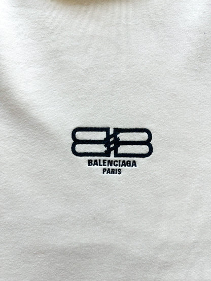 Balenciaga Cream BB Paris Icon Distressed Sweater