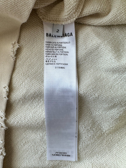 Balenciaga Cream BB Paris Icon Distressed Sweater