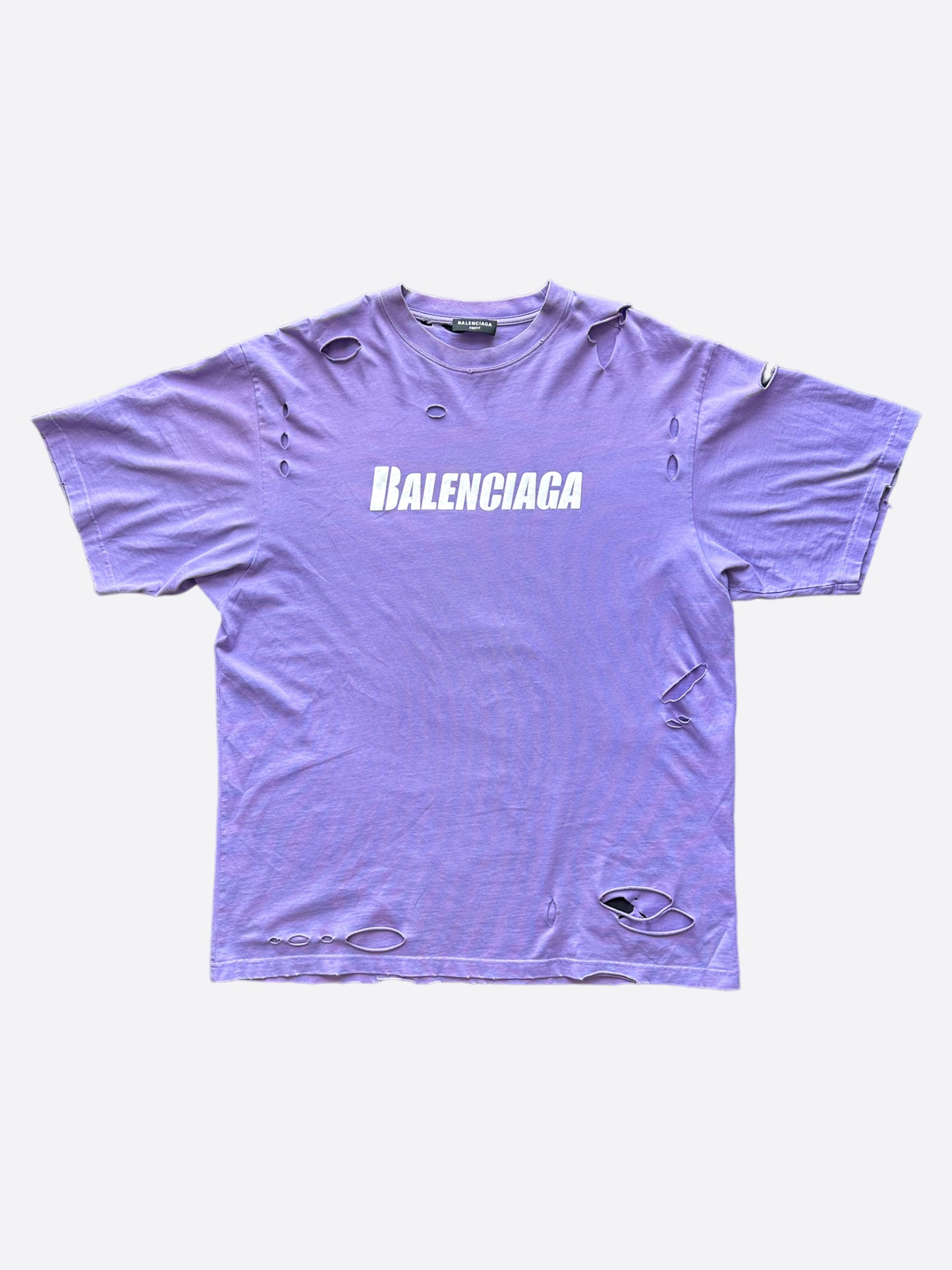 Balenciaga Purple Logo Distressed T-Shirt – Savonches