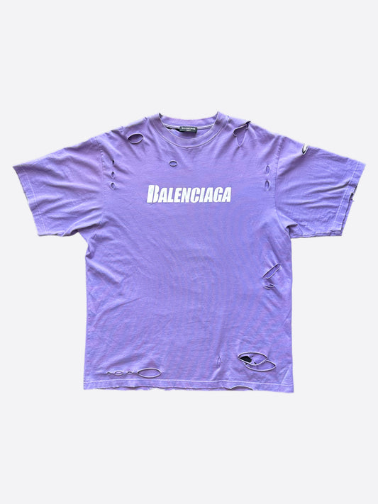 Balenciaga Purple Logo Distressed T-Shirt