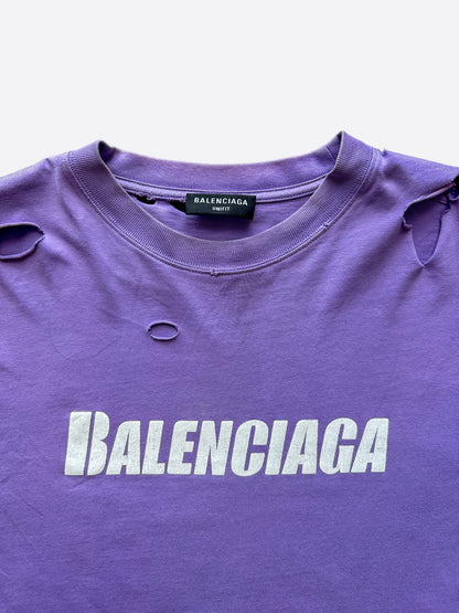 Balenciaga Purple Logo Distressed T-Shirt