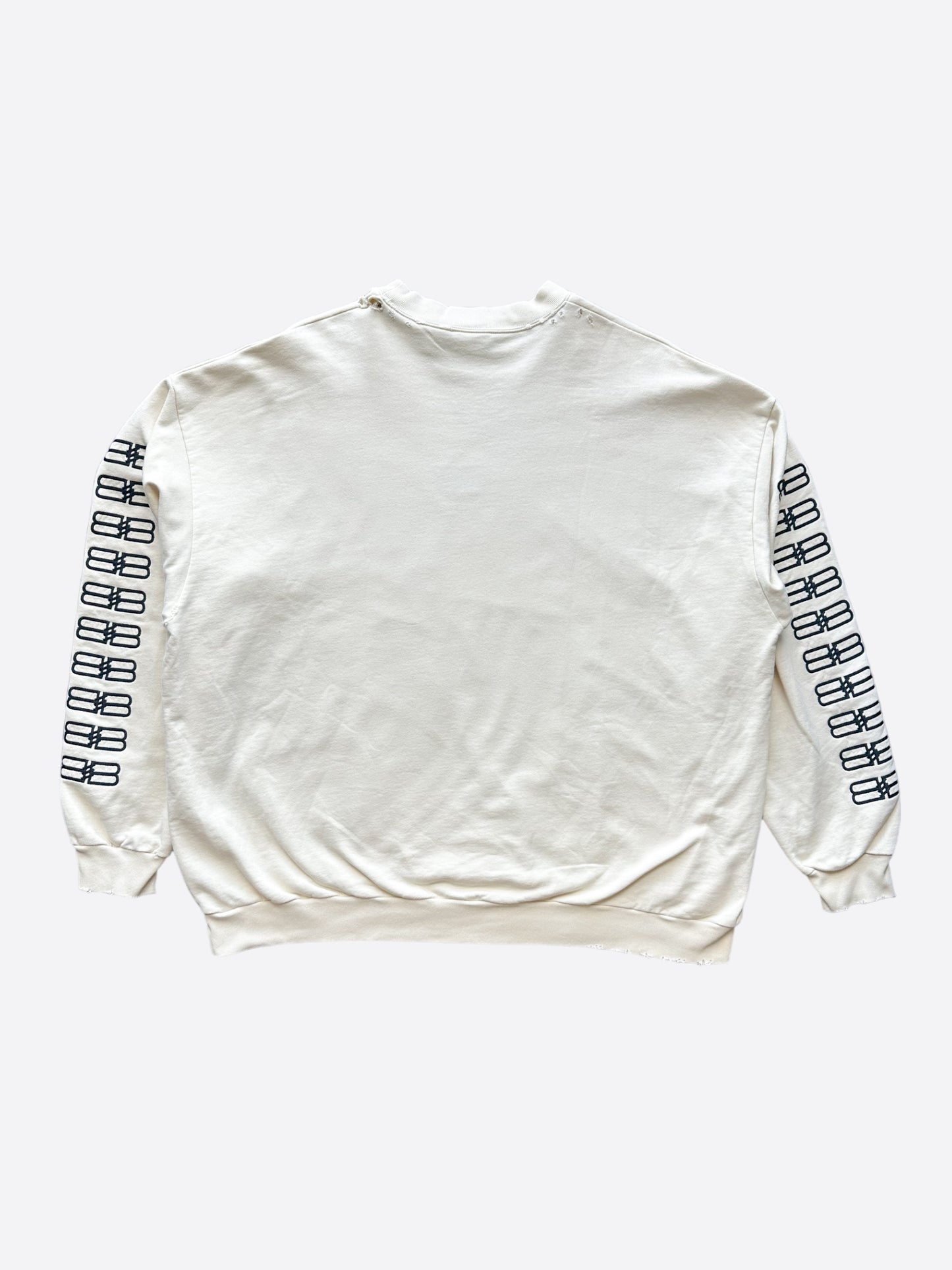 Balenciaga Cream BB Paris Icon Distressed Sweater