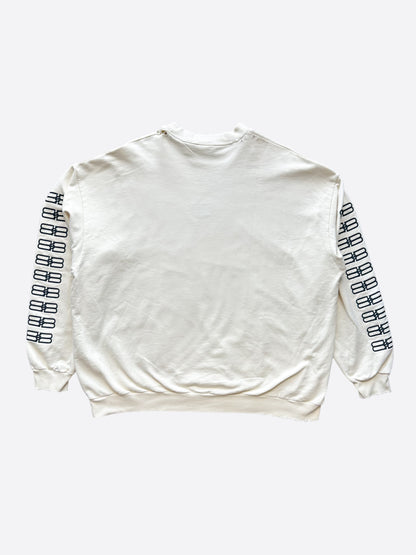 Balenciaga Cream BB Paris Icon Distressed Sweater