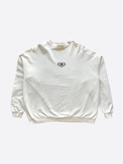 Balenciaga Cream BB Paris Icon Distressed Sweater