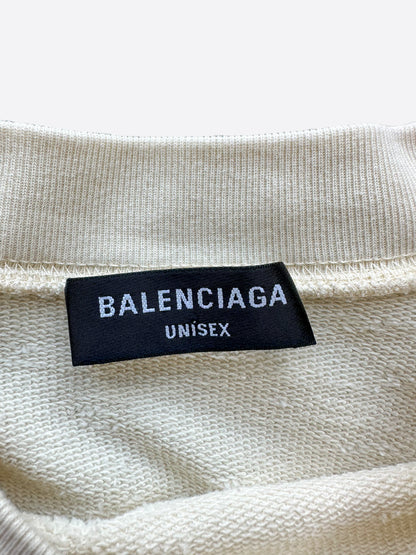 Balenciaga Cream BB Paris Icon Distressed Sweater