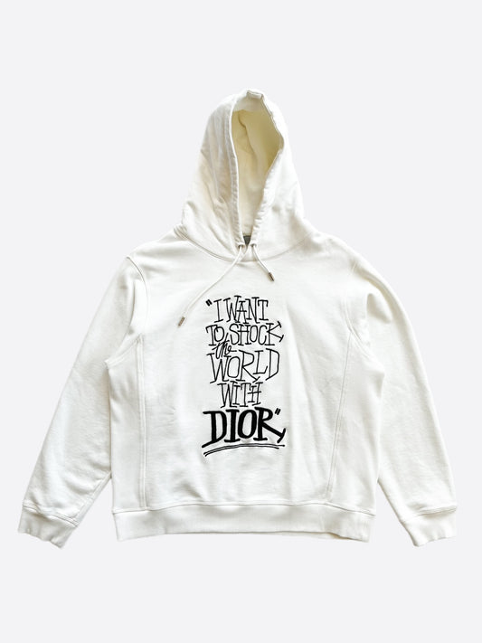 Dior Stussy White Shock The World Hoodie