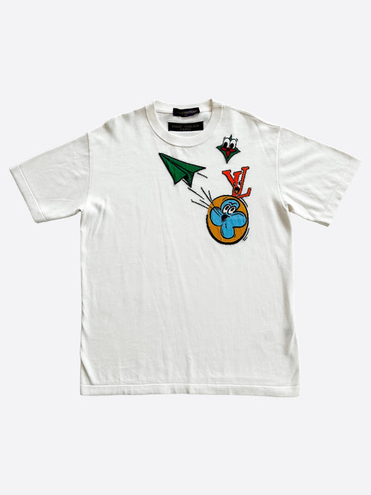 Louis Vuitton White Multicolor Logos Intarsia T-Shirt