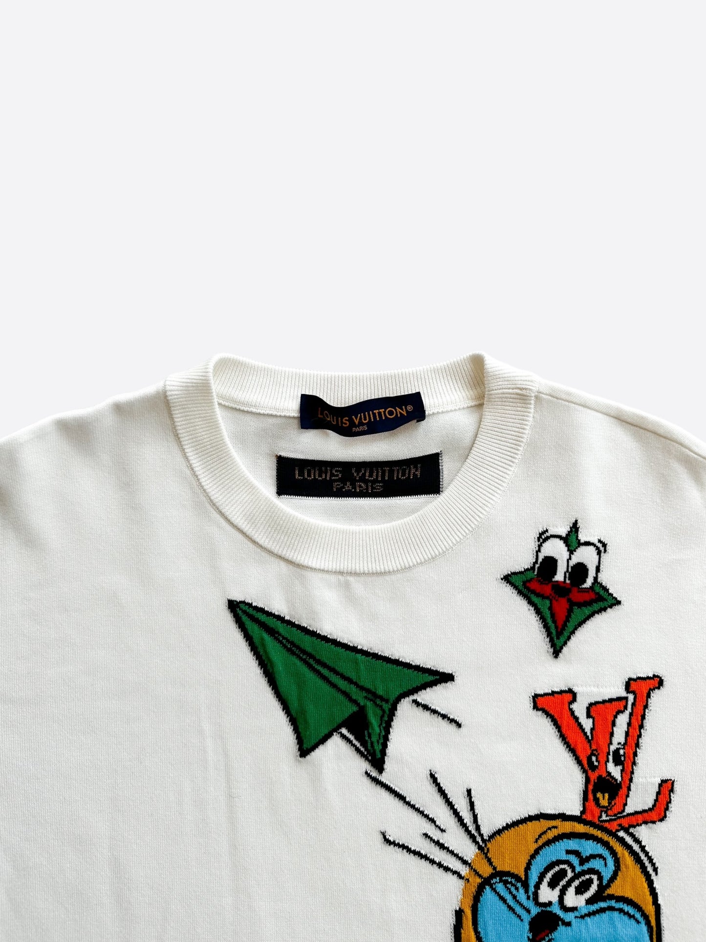 Louis Vuitton White Multicolor Logos Intarsia T-Shirt