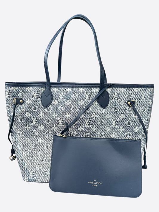 Louis Vuitton Navy & White Iridescent Monogram Neverfull MM