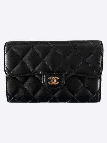 Chanel Black Lambskin Quilted Flap Wallet