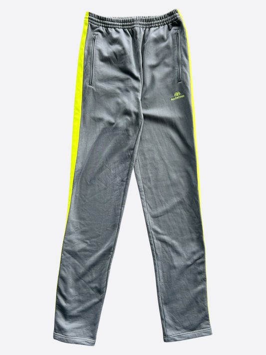 Balenciaga Grey & Yellow Embroidered Logo Trackpants