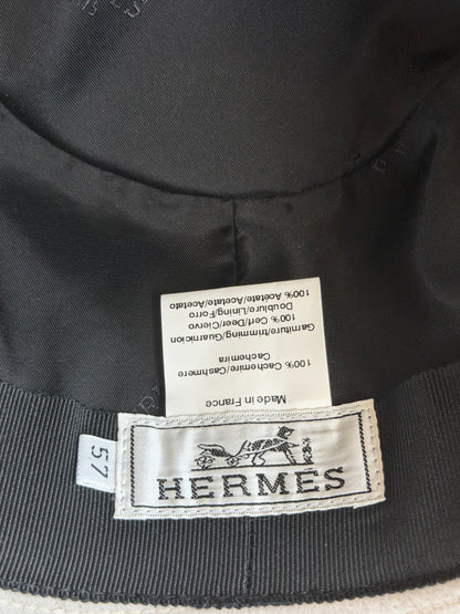 Hermes White & Black Cashmere Fedora