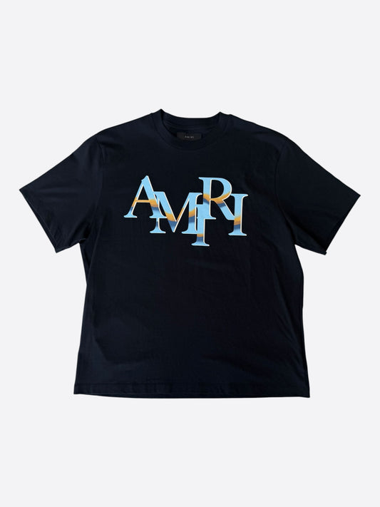 Amiri Black & Chrome Staggered Logo T-Shirt