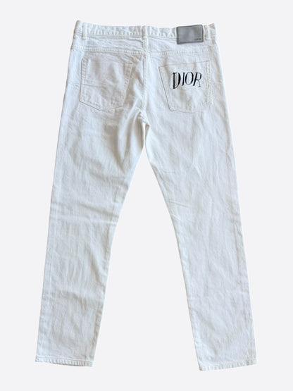 Dior Raymond Pettibon White & Black Embroidered Logo Jeans