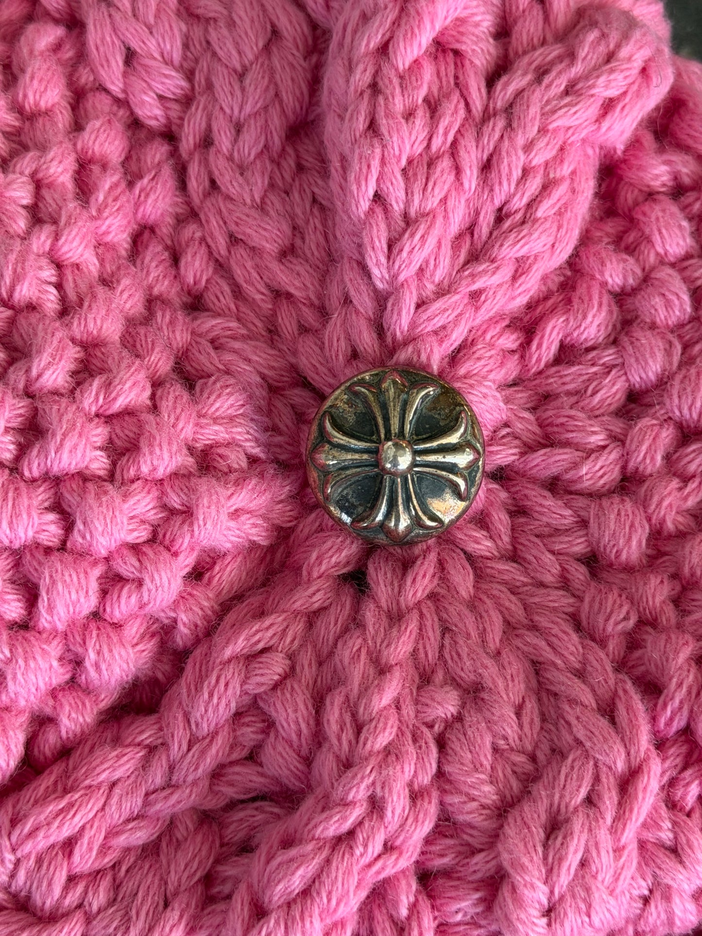 Chrome Hearts Pink & White Cross Patch Cashmere Beanie