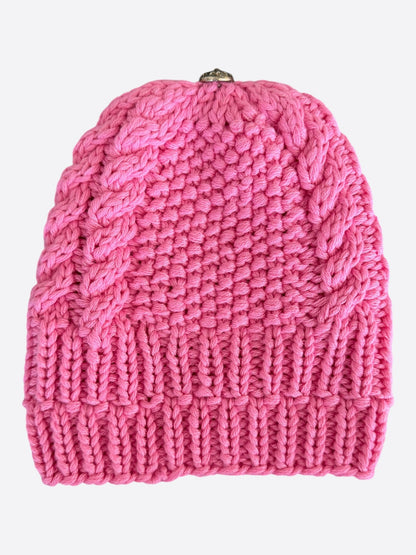 Chrome Hearts Pink & White Cross Patch Cashmere Beanie