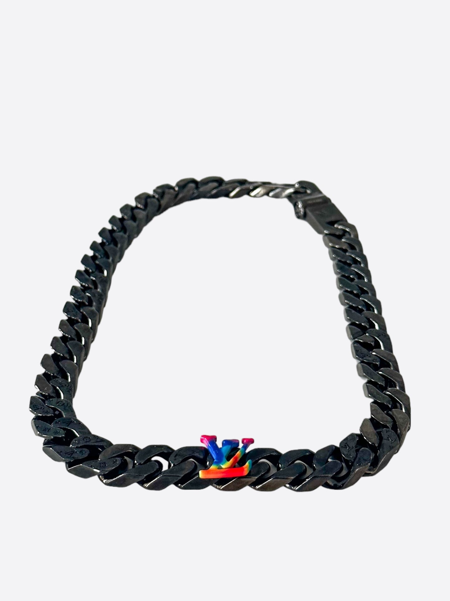 Louis Vuitton Black 2054 Rainbow Logo Cuban Necklace