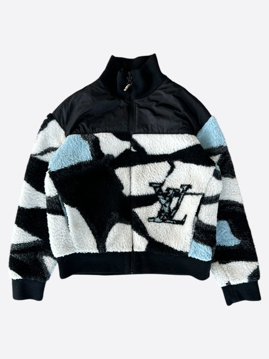 Louis Vuitton Black & White Logo Fleece Jacket