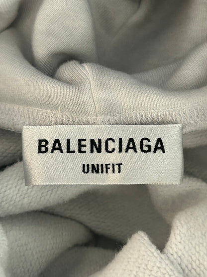 Balenciaga Grey & Red Metal Logo Distressed Hoodie