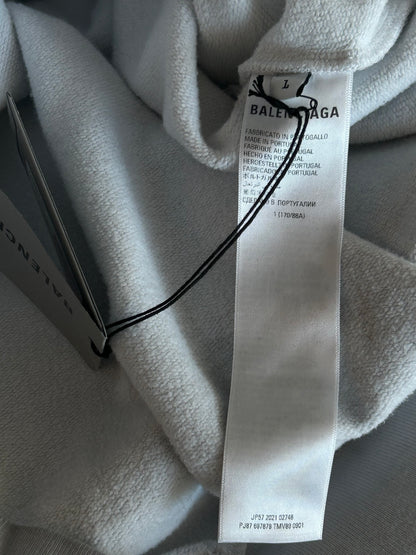Balenciaga Grey & Red Metal Logo Distressed Hoodie