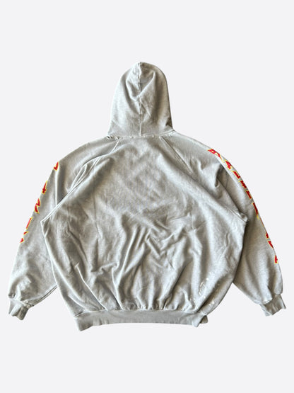 Balenciaga Grey & Red Metal Logo Distressed Hoodie