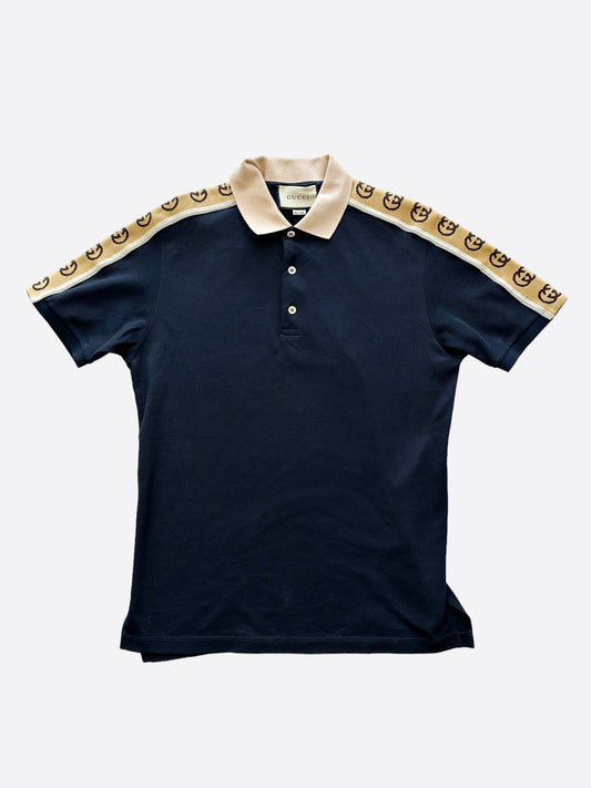 Gucci Navy GG Monogram Striped Polo Shirt