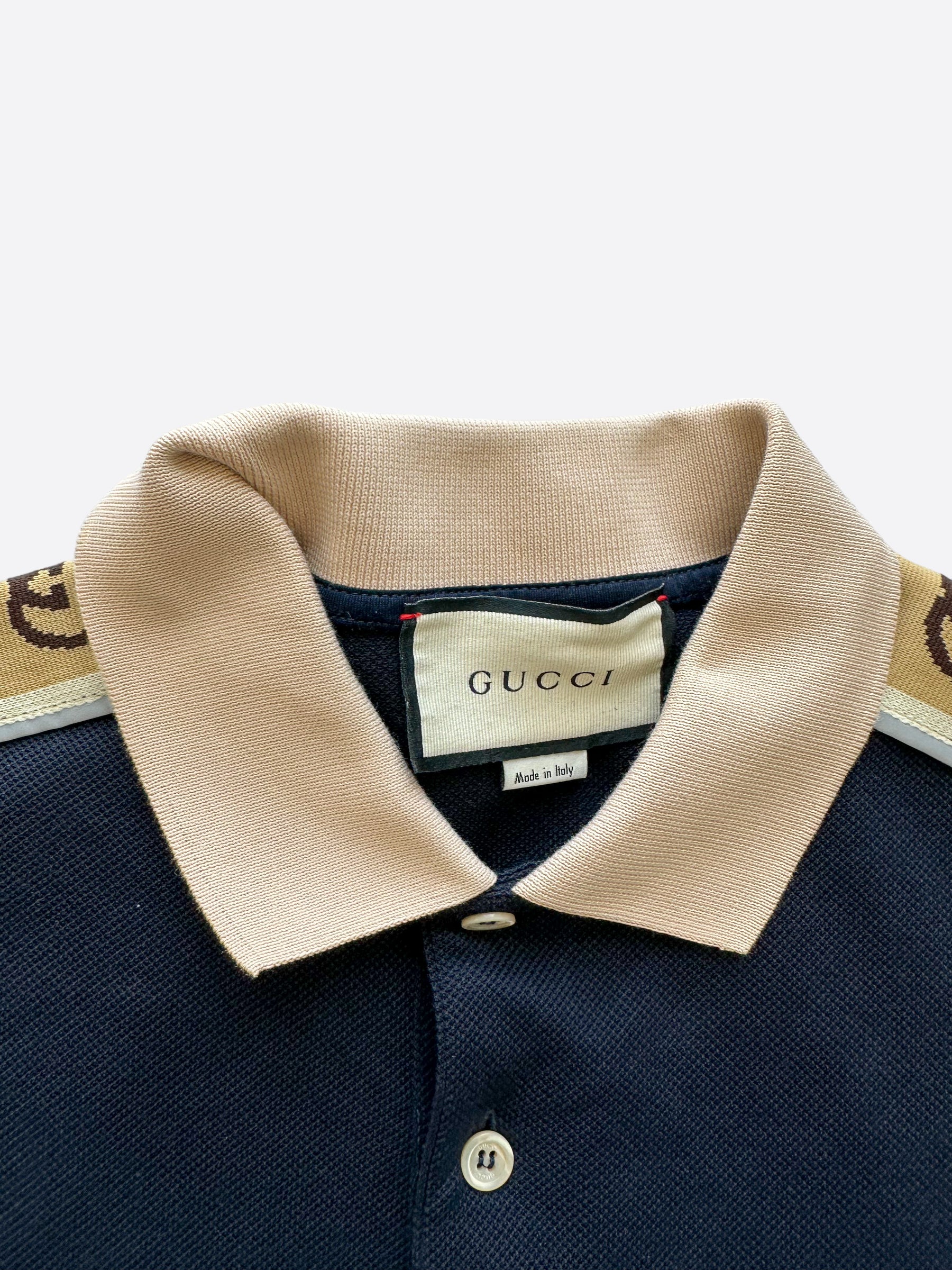 Cheap Beige Gucci Monogram Polo Shirt, Gucci Collared Shirt, Cheap
