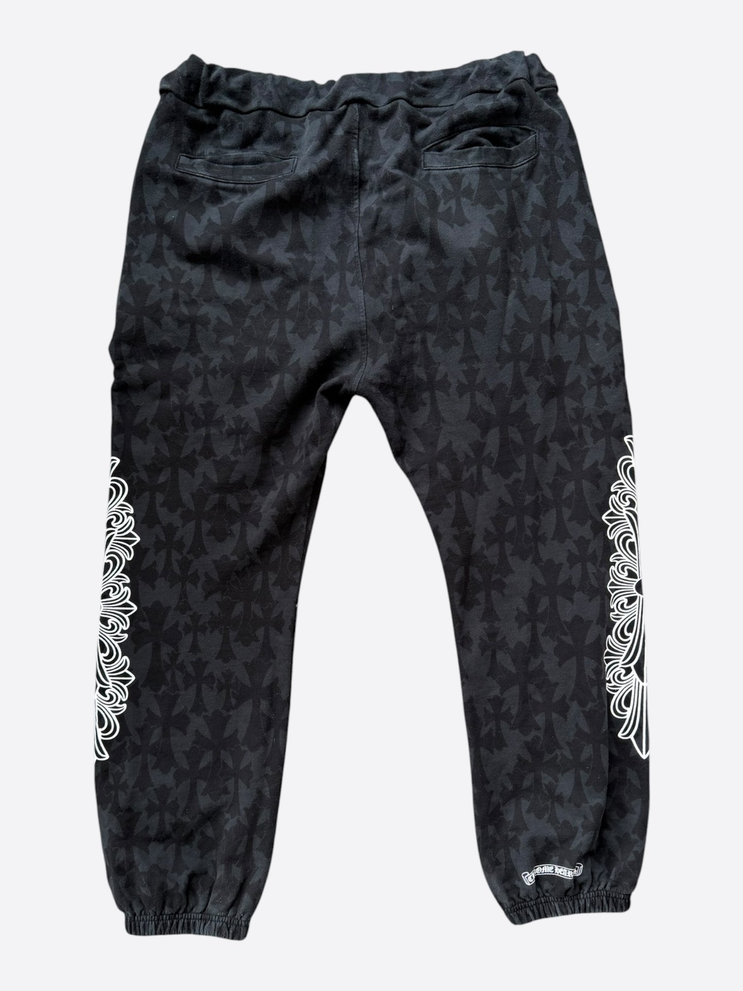 Chrome Hearts Black & White Horseshoe Logo Cemetery Cross Jacquard Sweatpants