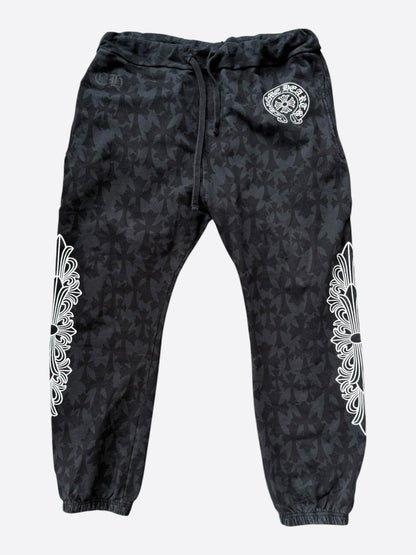 Chrome Hearts Black & White Horseshoe Logo Cemetery Cross Jacquard Sweatpants