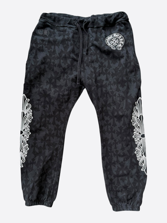 Chrome Hearts Black & White Horseshoe Logo Cemetery Cross Jacquard Sweatpants