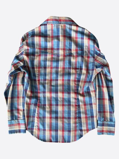 Chrome Hearts Blue & White Leather Floral Patch Flannel
