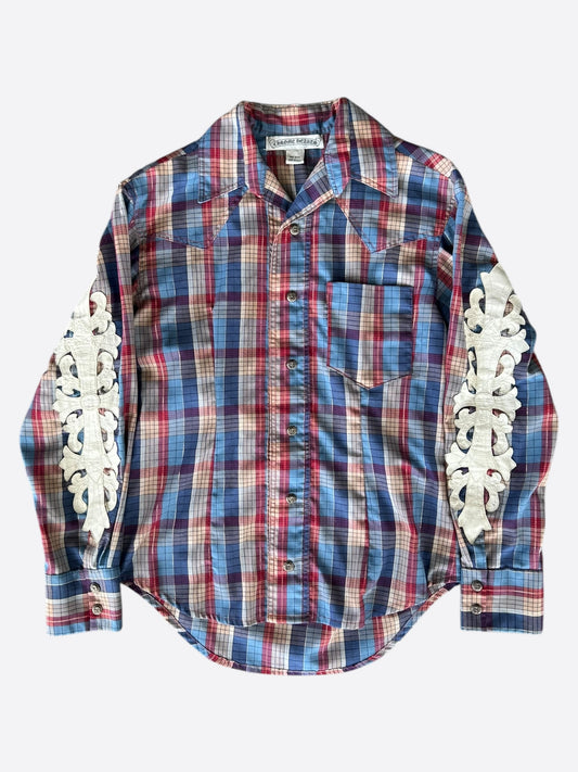 Chrome Hearts Blue & White Leather Floral Patch Flannel