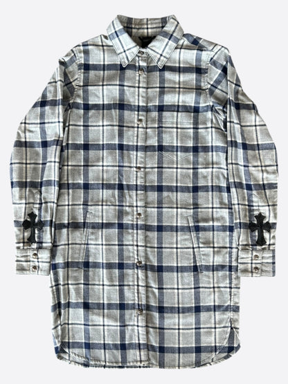 Chrome Hearts Grey & Blue Cross Patch Elongated Flannel