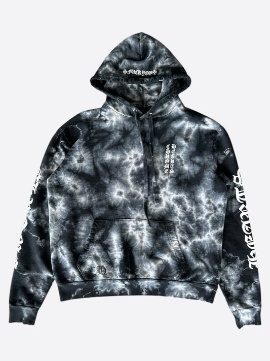 Chrome Hearts Black & White Tie-Dye Horseshoe Logo Hoodie