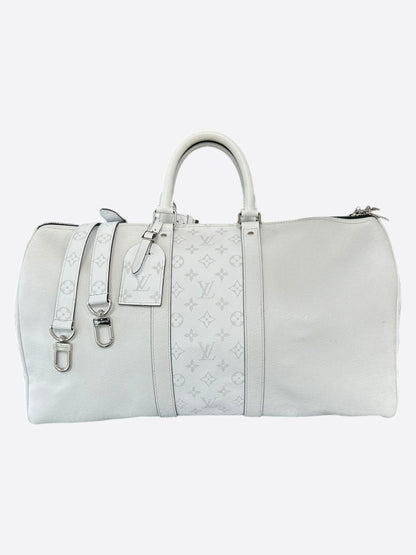 Louis Vuitton White Taigarama Monogram Keepall 50