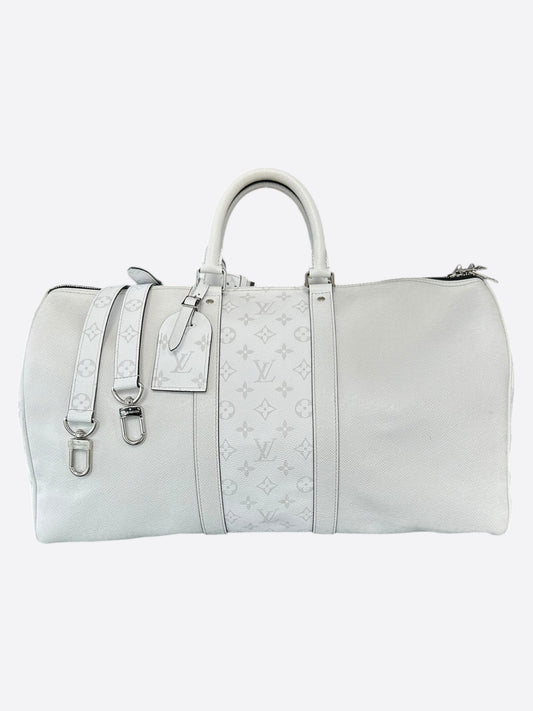 Louis Vuitton White Taigarama Monogram Keepall 50