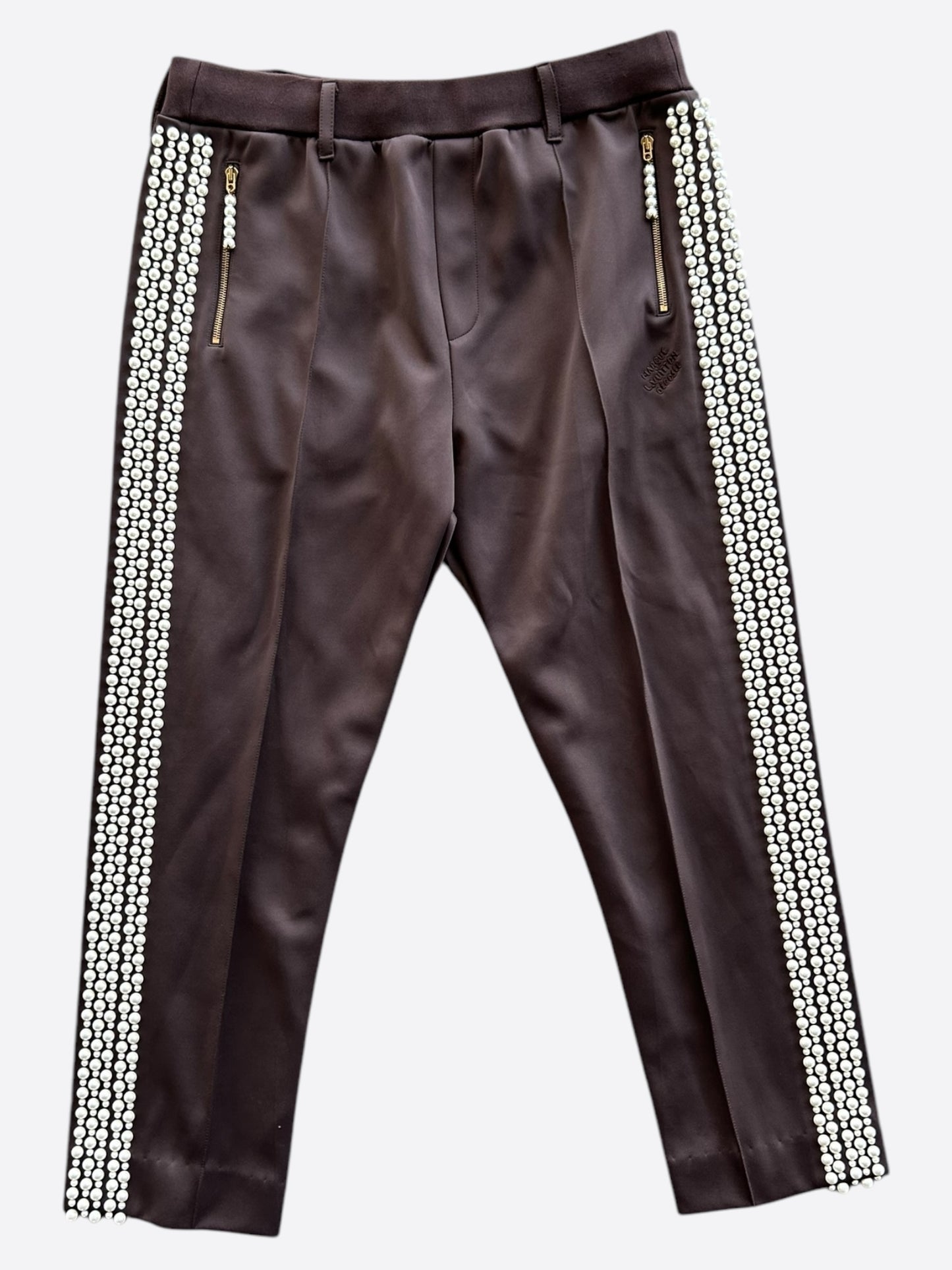 Louis Vuitton Brown Pearl Embellished Track Pants