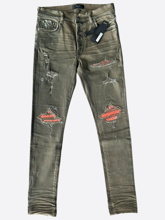 Amiri Military Green & Orange Patch MX1 Jeans