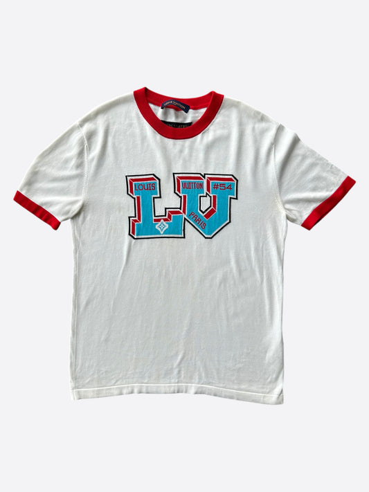 Louis Vuitton White & Blue Logo Intarsia T-Shirt