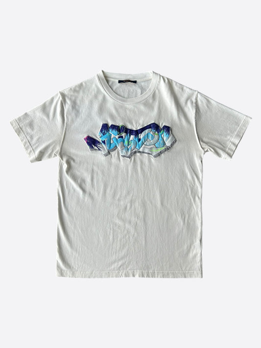 Louis Vuitton White Graffiti Logo Embroidered T-Shirt