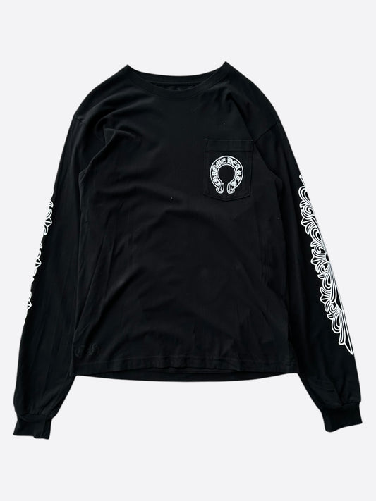 Chrome Hearts Black & White Horseshoe Logo Longsleeve T-Shirt