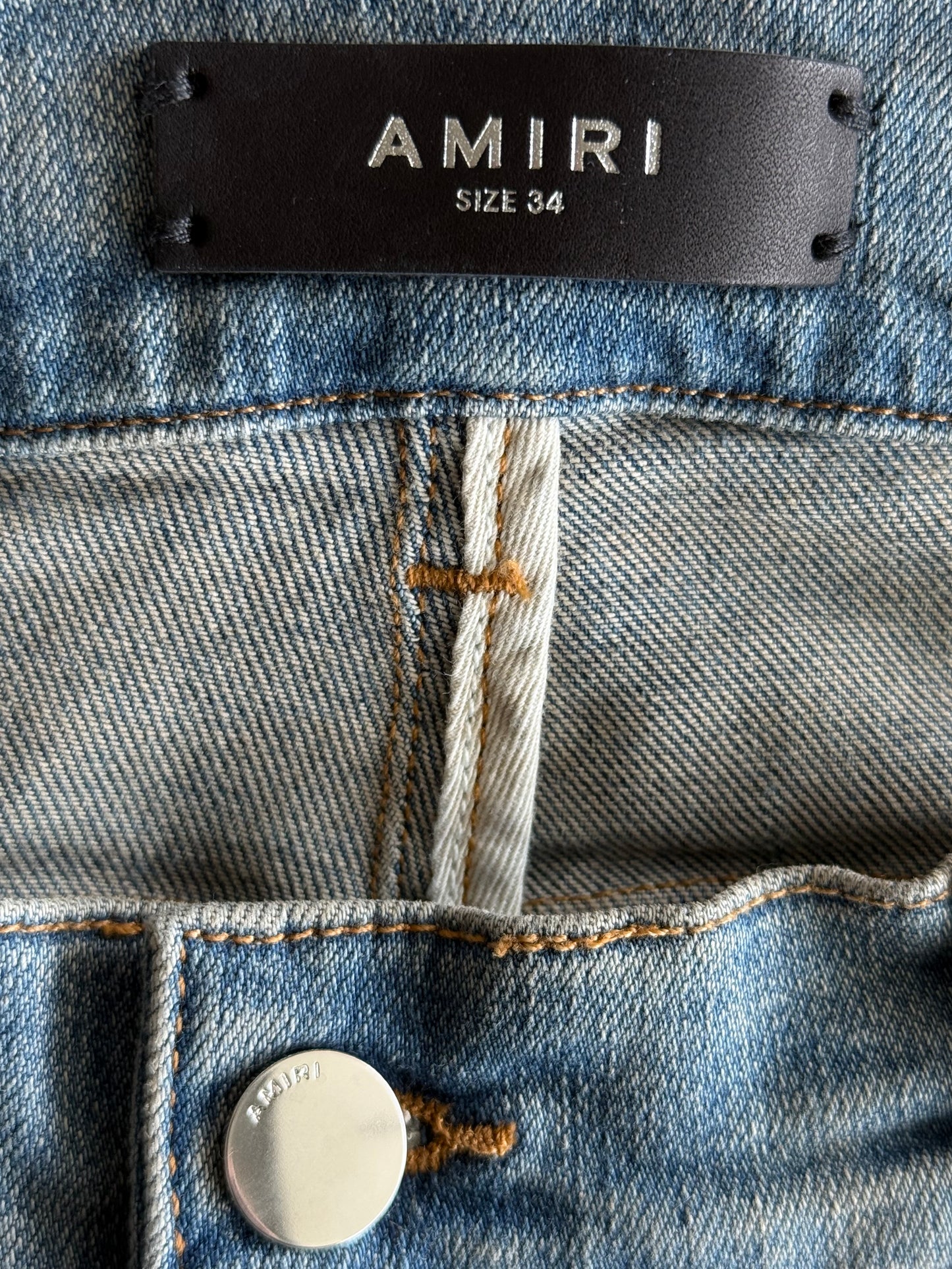 Amiri Clay Indigo Plaid Patch Thrasher Jeans