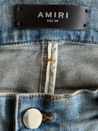 Amiri Clay Indigo Plaid Patch Thrasher Jeans