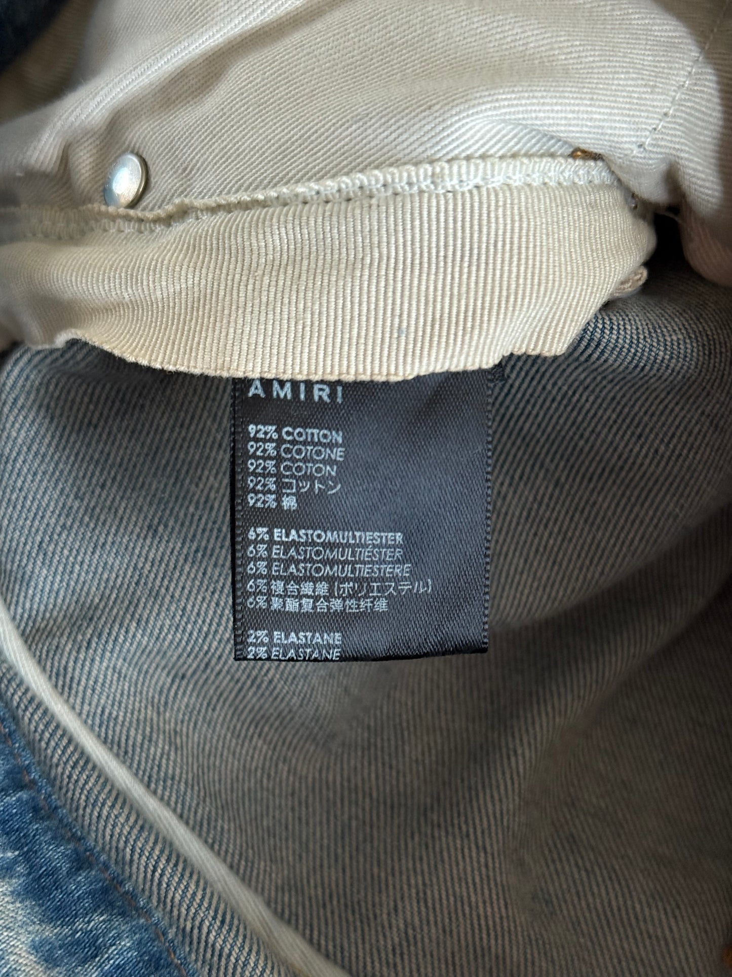 Amiri Clay Indigo Plaid Patch Thrasher Jeans