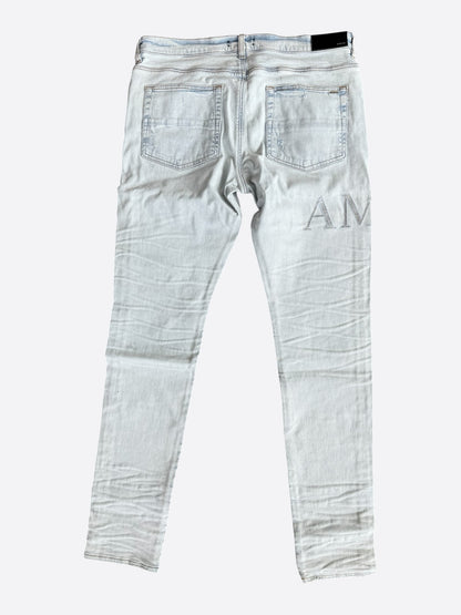 Amiri Bleached Indigo & Crystal Applique Logo Jeans